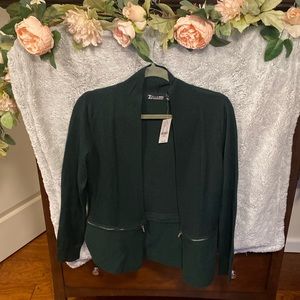 New York and Company cardigan, dark green sweater, in size small.